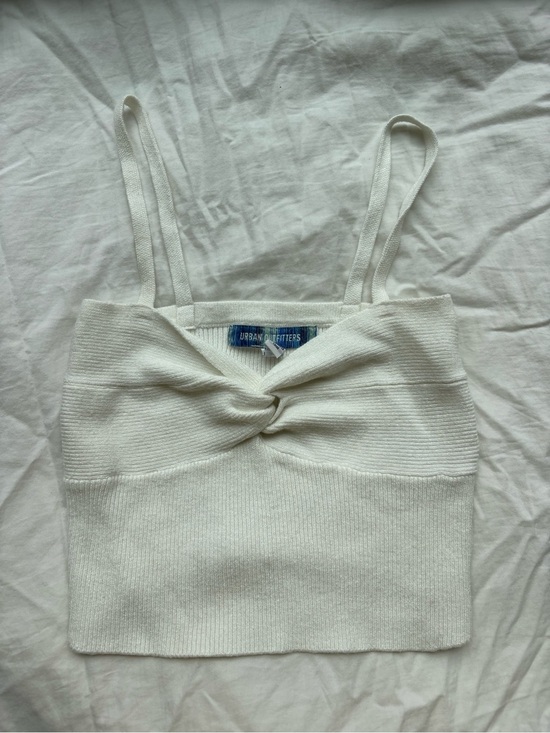 Urban Outfitters Tops - Urban Outfitters White Ribbed Twist-Front Cropped Cami Top Size S